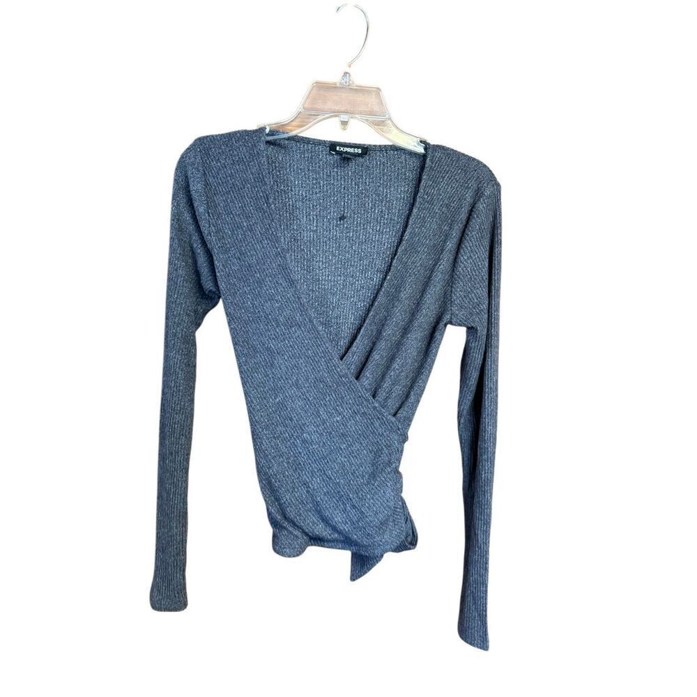 Express Ribbed Wrap Knit Top Gray Sz S NWOT